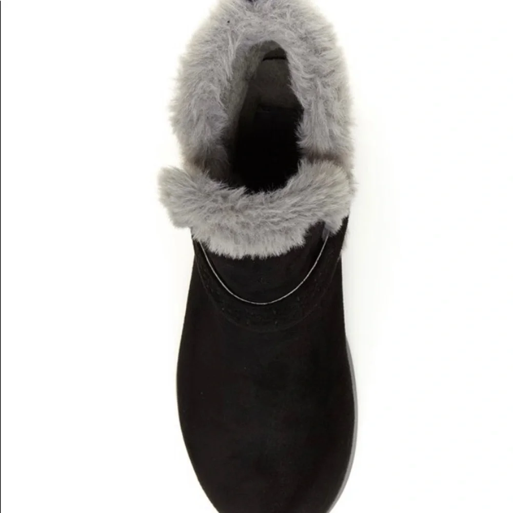 JBU Black Ankle Boots with Gray Fur Trim - Picture 4 of 6